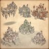 wonderdraft assets, cities, towns, wonders, fantasy medieval fortified cities, vintage cartography assets, fantasy map symbols