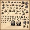 post-apocalyptic vintage cartography assets, mad max inspired, wonderdraft assets, wonderdraft symbols, post-apo, landmarks