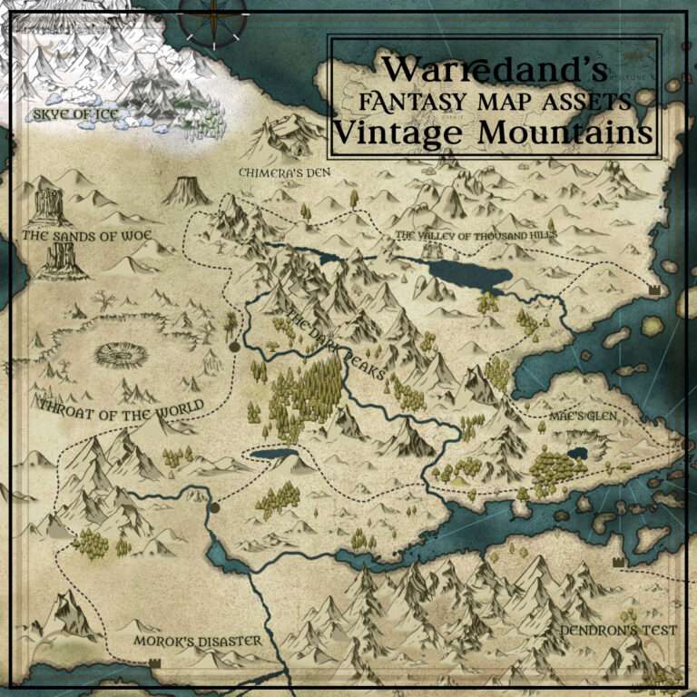 Vintage pencilled cartography mountain assets for Wonderdraft