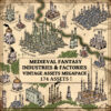 Medieval fantasy factories, medieval fantasy industries, medieval fantasy factory, vintage cartography assets, Wonderdraft assets