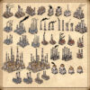 Medieval fantasy factories, medieval fantasy industries, medieval fantasy factory, vintage cartography assets, Wonderdraft assets