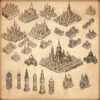 Belle Epoque, Wonderdraft assets, Vintage cartography assets, cities, city buildings, structures, baroque, neo gothic, cathedral