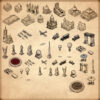 Belle Epoque, Wonderdraft assets, Vintage cartography assets, cities, city buildings, structures, baroque, neo gothic, cathedral