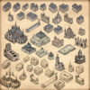 Belle Epoque, Wonderdraft assets, Vintage cartography assets, cities, city buildings, structures, baroque, neo gothic, cathedral