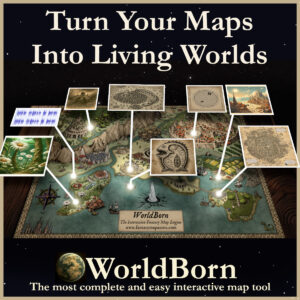 WorldBorn, worldbuilding tool, interactive fantasy map tool, interactive map creator, vintage cartography assets, fantasy map pins