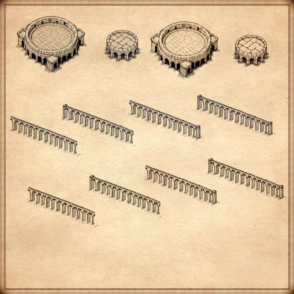 High elven towns, imperial towns, imperial settlements, high elf settlements, wonderdraft assets, vintage cartography assets