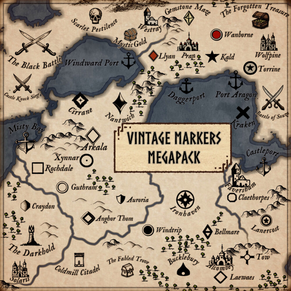 fantasy map symbols, fantasy map icons, wonderdraft map icons, vintage cartography assets, fantasy map assets