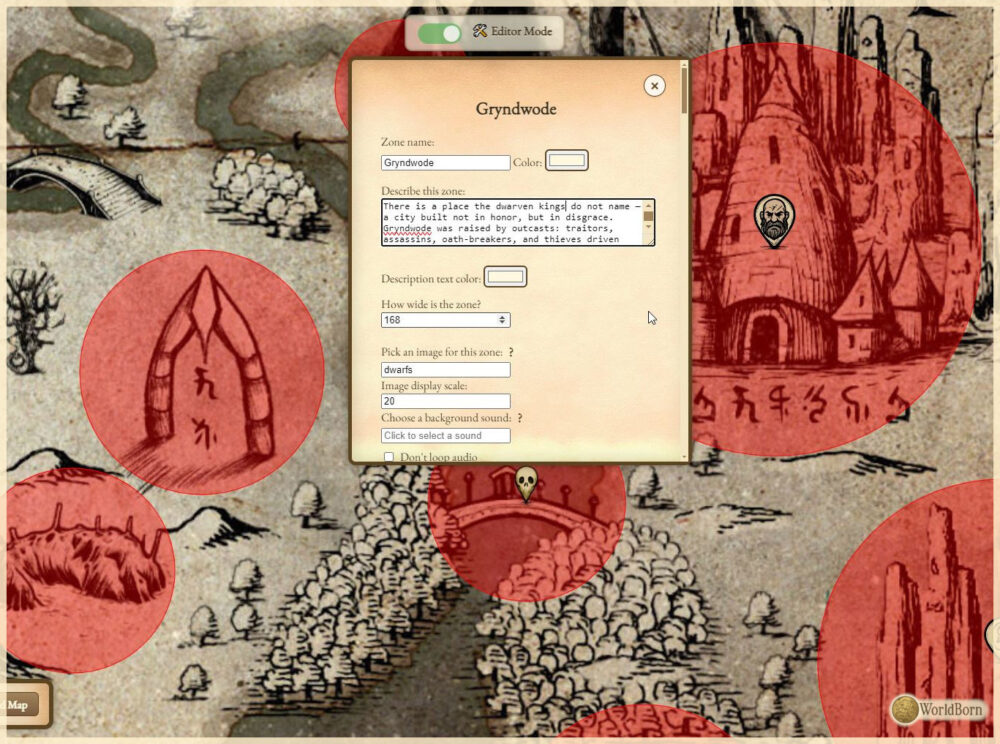 WorldBorn, worldbuilding tool, interactive fantasy map tool, interactive map creator, vintage cartography assets, fantasy map pins