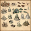 High elven towns, imperial towns, imperial settlements, high elf settlements, wonderdraft assets, vintage cartography assets