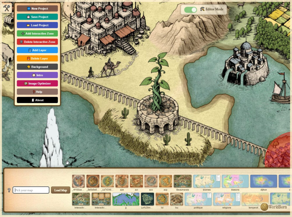 WorldBorn, worldbuilding tool, interactive fantasy map tool, interactive map creator, vintage cartography assets, fantasy map pins