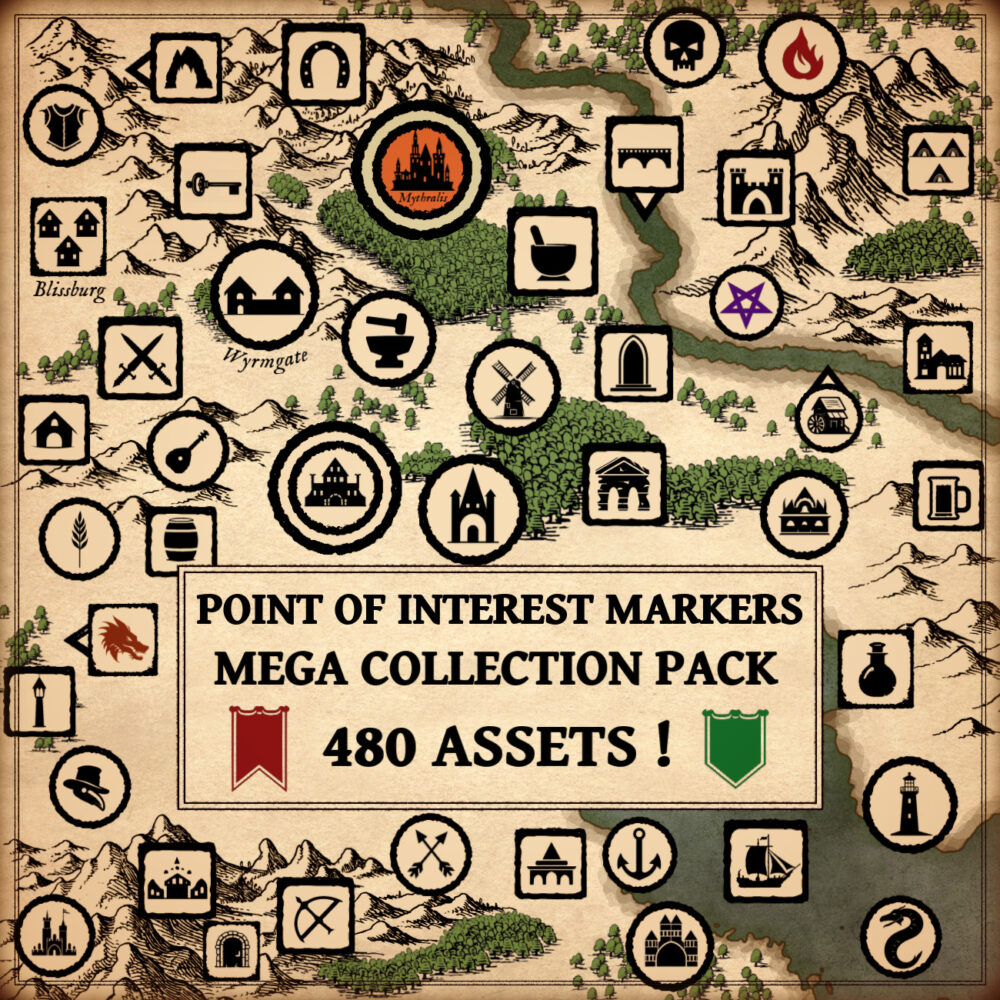 fantasy map symbols, fantasy map icons, wonderdraft map icons, vintage cartography assets, fantasy map assets