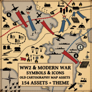 ww2, Wonderdraft assets, fantasy map symbols, ww2 map symbols, ww2 markers, vintage cartography assets