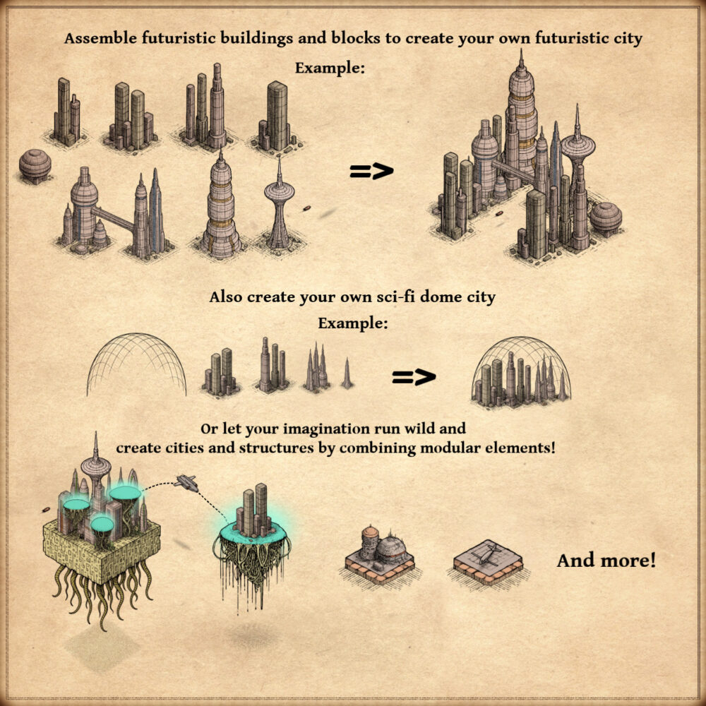 sci-fi settlements, Wonderdraft assets, alien cities, fantasy map assets, sci-fi landmarks, vintage cartography assets