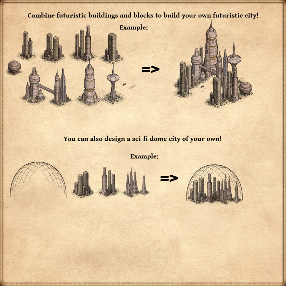 sci-fi settlements, Wonderdraft assets, alien cities, fantasy map assets, sci-fi landmarks, vintage cartography assets