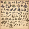sci-fi settlements, Wonderdraft assets, alien cities, fantasy map assets, sci-fi landmarks, vintage cartography assets